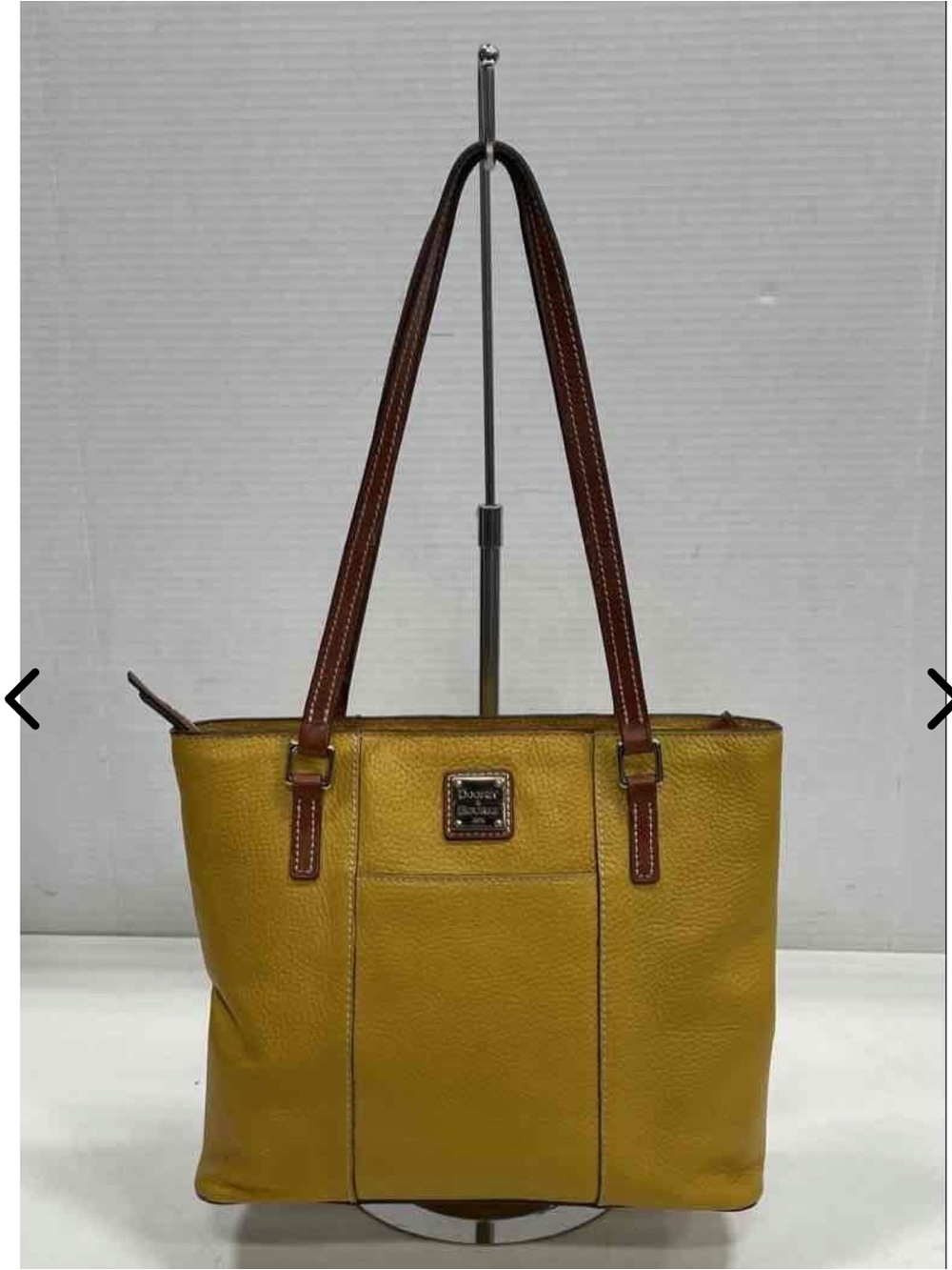 Dooney & Bourke Mustard Yellow Pebble Leather Tote with Brown Straps